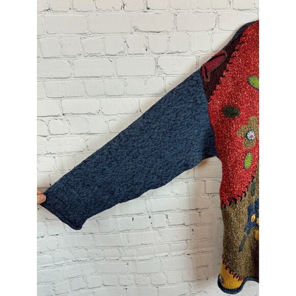 SUSAN BRISTOL multicolor patchwork embroidered knit cardigan sweater L NWT - Picture 8 of 11